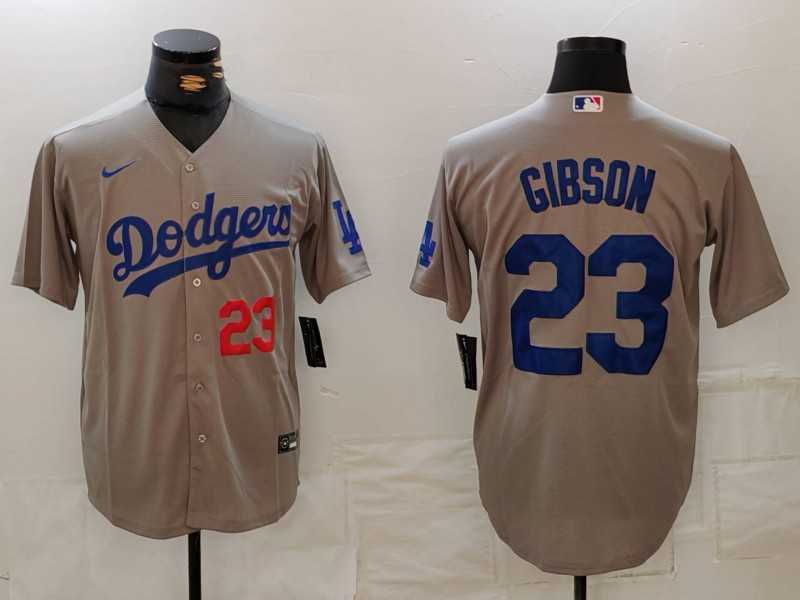 Mens Los Angeles Dodgers #23 Kirk Gibson Number Grey Cool Base Stitched Jersey